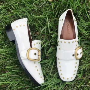 New Coach Studded White Leather Loafers Buckle Gucci Prada Labucq Celine Alexa