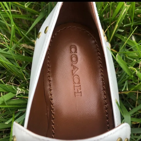 New Coach Studded White Leather Loafers Buckle Gucci Prada Labucq Celine Alexa