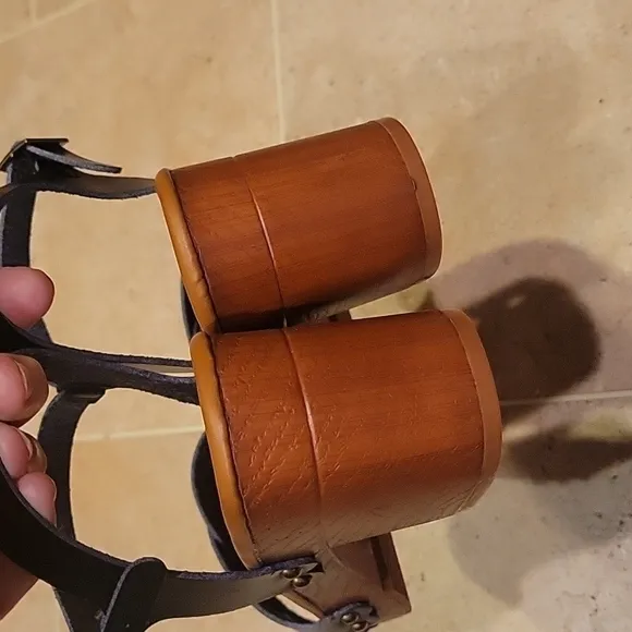 NEW! CUSHIONAIRE Slate Faux Wooden Heel Sandals Black 8.