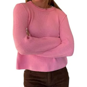 NEW DH NEW YORK cashmere contrast stitching sweater in strawberry ice combo