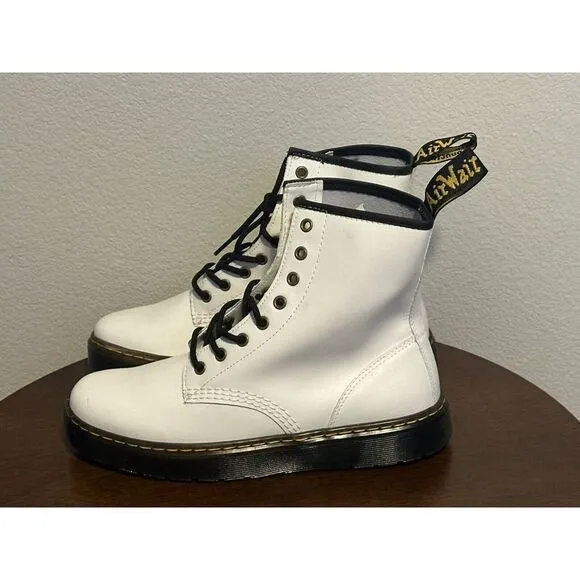NEW Dr. Martens Zavala White Leather‎ 8-Eye Lace-Up Combat Boots Mens 10/WMN 11