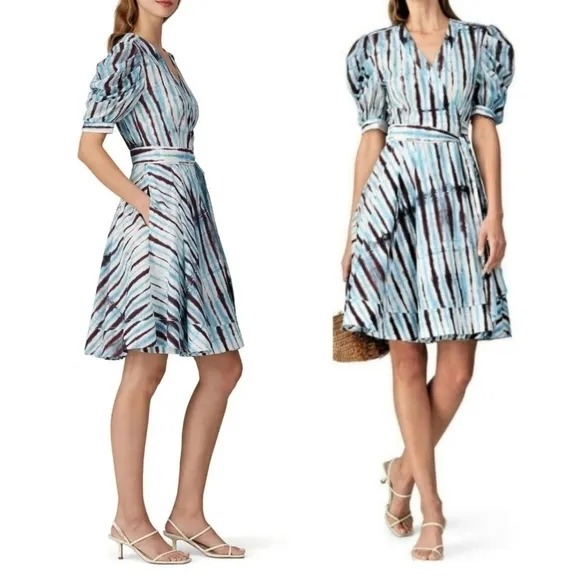 New DVF Indra Cotton Poplin Tie Dye Rain Mini Wrap Dress NWT Small