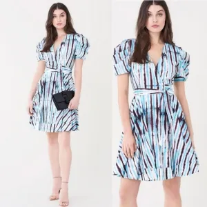 New DVF Indra Cotton Poplin Tie Dye Rain Mini Wrap Dress NWT Small