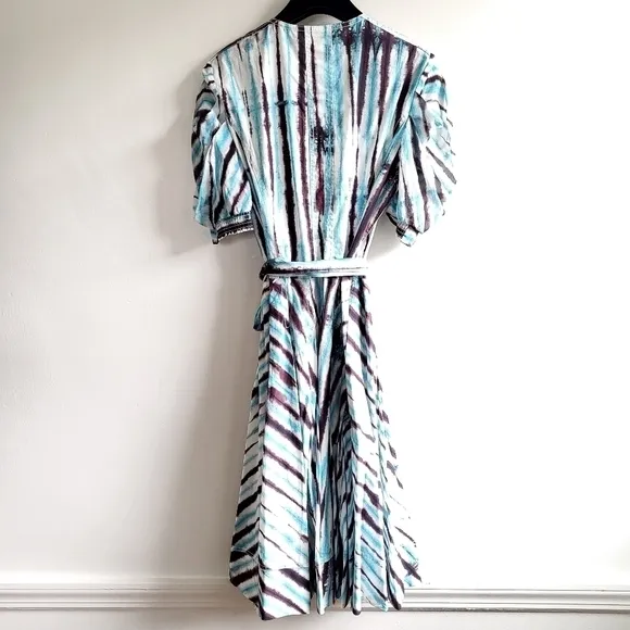 New DVF Indra Cotton Poplin Tie Dye Rain Mini Wrap Dress NWT Small