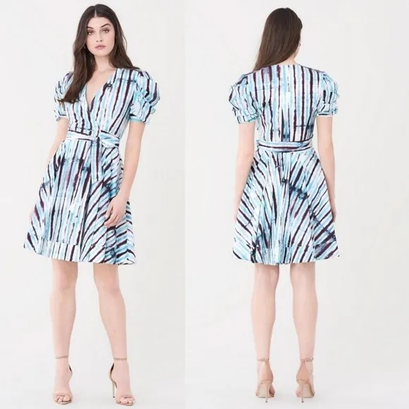 New DVF Indra Cotton Poplin Tie Dye Rain Mini Wrap Dress NWT Small