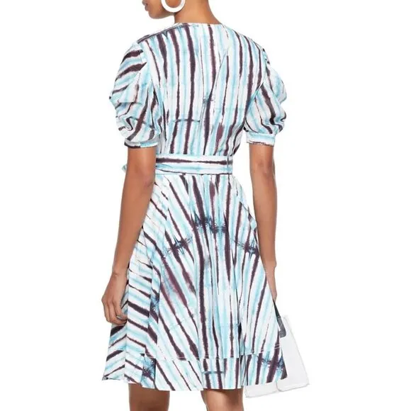 New DVF Indra Cotton Poplin Tie Dye Rain Mini Wrap Dress NWT Small