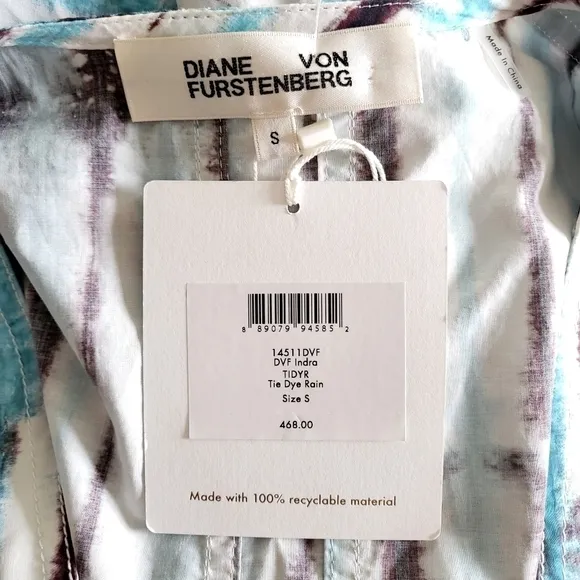 New DVF Indra Cotton Poplin Tie Dye Rain Mini Wrap Dress NWT Small