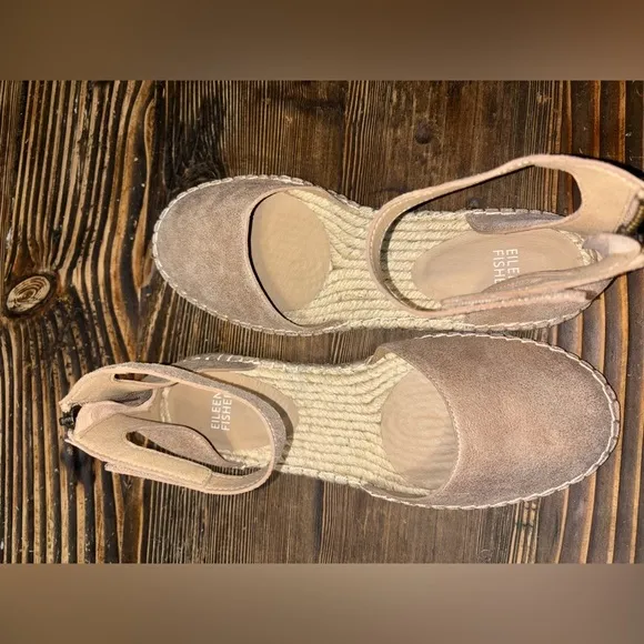 NEW Eileen Fisher Lala Espadrille Bronzed Metallic Gold Ankle Strap Ballet Flats