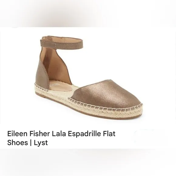 NEW Eileen Fisher Lala Espadrille Bronzed Metallic Gold Ankle Strap Ballet Flats