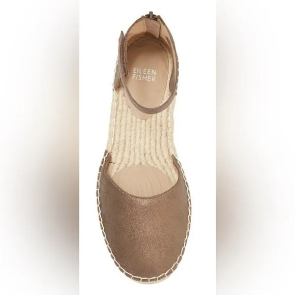 NEW Eileen Fisher Lala Espadrille Bronzed Metallic Gold Ankle Strap Ballet Flats