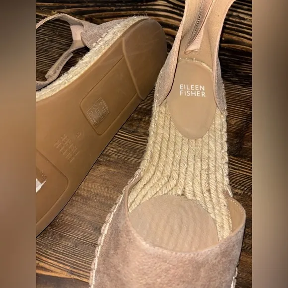 NEW Eileen Fisher Lala Espadrille Bronzed Metallic Gold Ankle Strap Ballet Flats