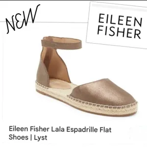 NEW Eileen Fisher Lala Espadrille Bronzed Metallic Gold Ankle Strap Ballet Flats