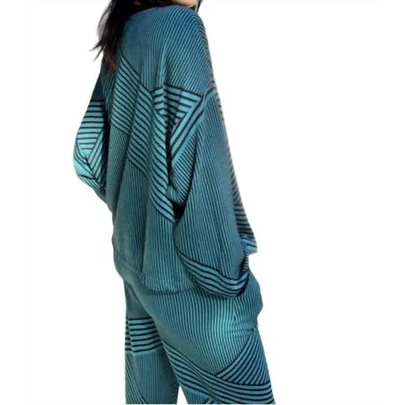 NEW EVA FRANCO stripe brit wit sweatshirt top in tale and black