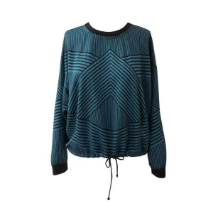 NEW EVA FRANCO stripe brit wit sweatshirt top in tale and black