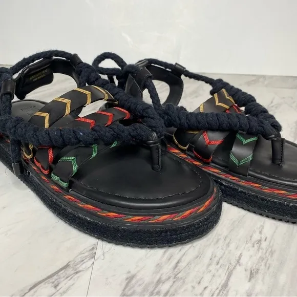 New! Farm Rio Rope Tie Black Flatform Sandal 11