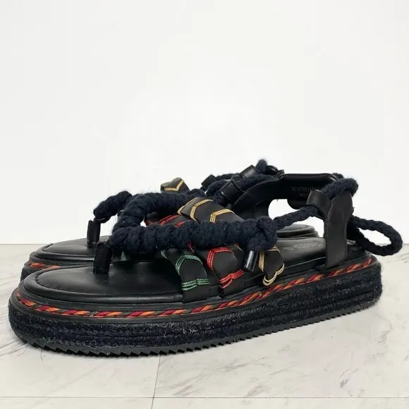 New! Farm Rio Rope Tie Black Flatform Sandal 11
