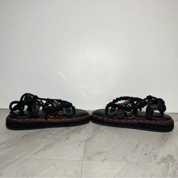 New! Farm Rio Rope Tie Black Flatform Sandal 11