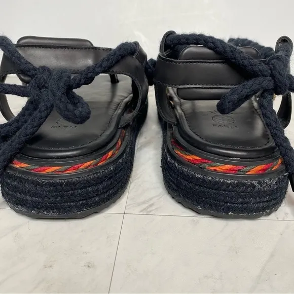 New! Farm Rio Rope Tie Black Flatform Sandal 11