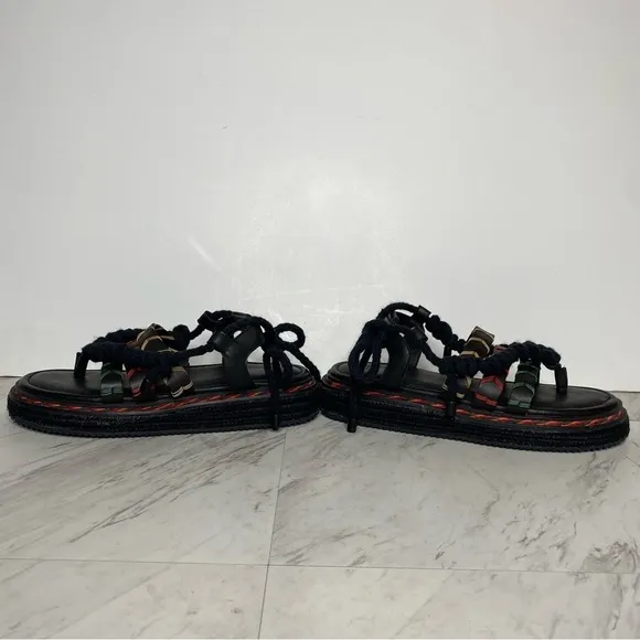New! Farm Rio Rope Tie Black Flatform Sandal 11