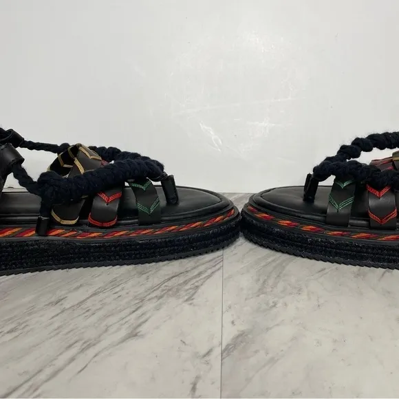 New! Farm Rio Rope Tie Black Flatform Sandal 11