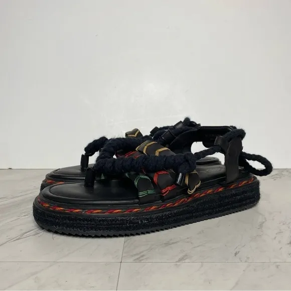 New! Farm Rio Rope Tie Black Flatform Sandal 11