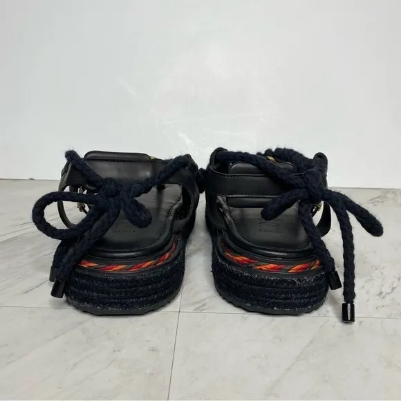 New! Farm Rio Rope Tie Black Flatform Sandal 11