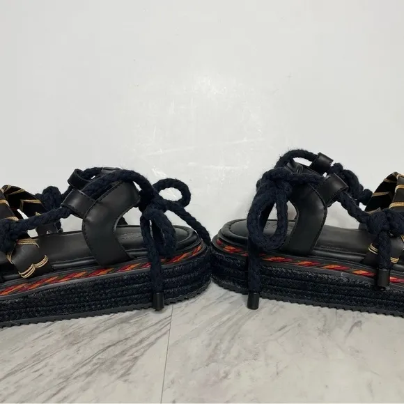 New! Farm Rio Rope Tie Black Flatform Sandal 11