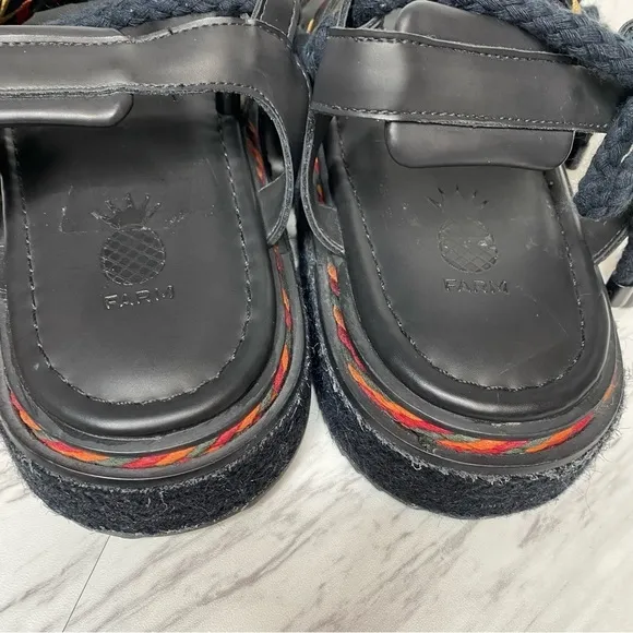 New! Farm Rio Rope Tie Black Flatform Sandal 11