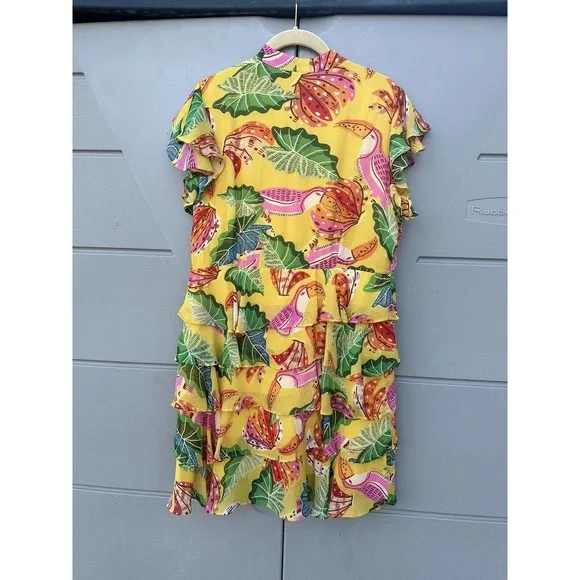 NEW FARM RIO Womens Yellow Beaks And Bananas Ruffles Mini Dress Sz small