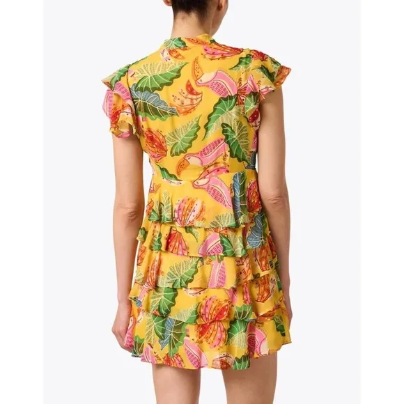 NEW FARM RIO Womens Yellow Beaks And Bananas Ruffles Mini Dress Sz small
