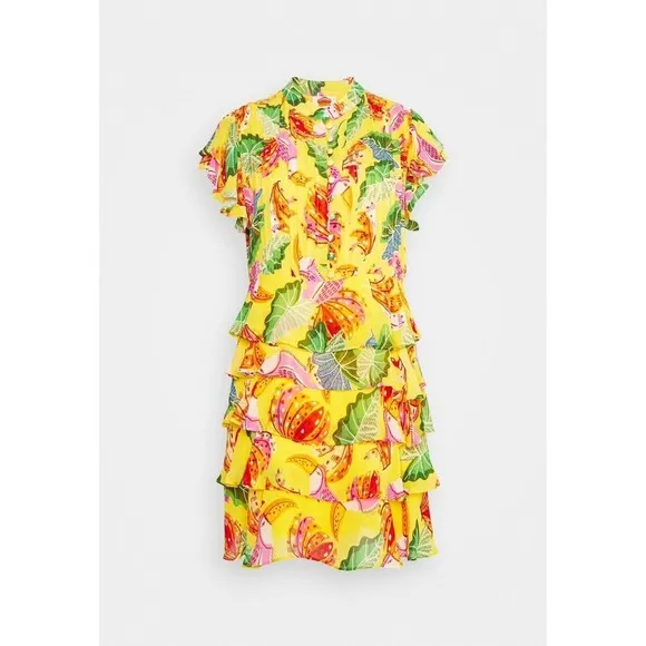 NEW FARM RIO Womens Yellow Beaks And Bananas Ruffles Mini Dress Sz small