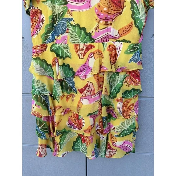 NEW FARM RIO Womens Yellow Beaks And Bananas Ruffles Mini Dress Sz small