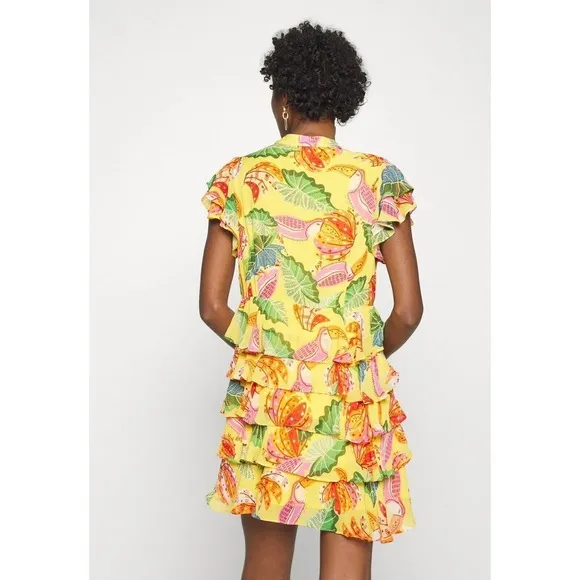 NEW FARM RIO Womens Yellow Beaks And Bananas Ruffles Mini Dress Sz small