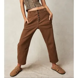 New Free People Osaka Barrel Jeans Mid Rise We The Free in Tee Bark Brown