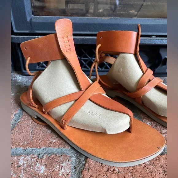 New! Free People Vacation Day Wrap Sandals Brown Leather US 9 EU 40