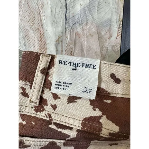 New Free People We The Free Risk Taker Mid-Rise Printed Jeans Sz 27