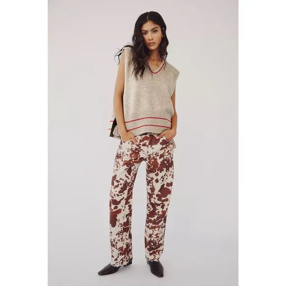New Free People We The Free Risk Taker Mid-Rise Printed Jeans Sz 27