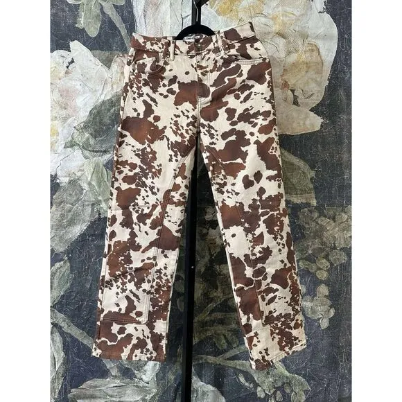 New Free People We The Free Risk Taker Mid-Rise Printed Jeans Sz 27