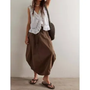 NEW FREE PEOPLE willow poplin maxi skirt in chocolate