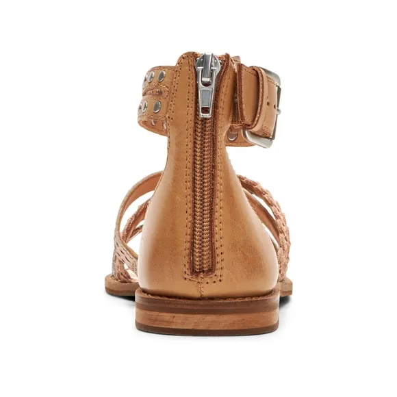 New! FRYE Women's Evie Studded Braided Leather Suede Ankle Strap Flat Sandals
