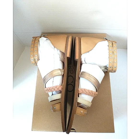 New! FRYE Women's Evie Studded Braided Leather Suede Ankle Strap Flat Sandals