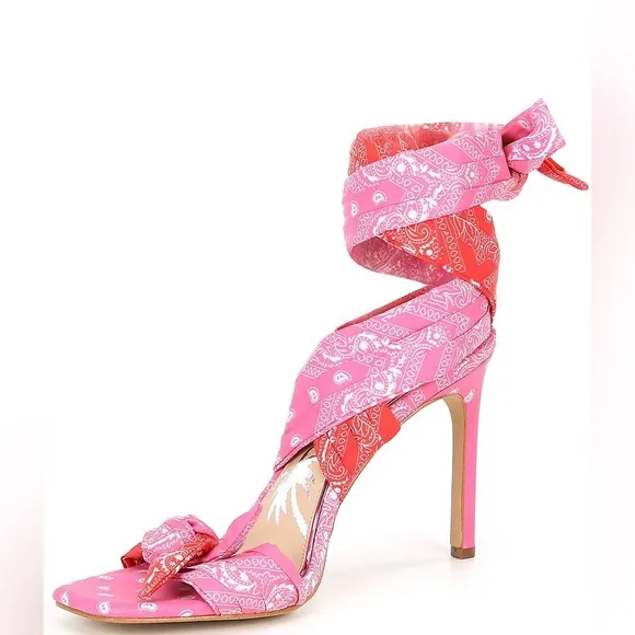NEW Gianni Bini X DANNIJO Misch Bandana Colorblock Print Ankle Wrap Bow Sandals