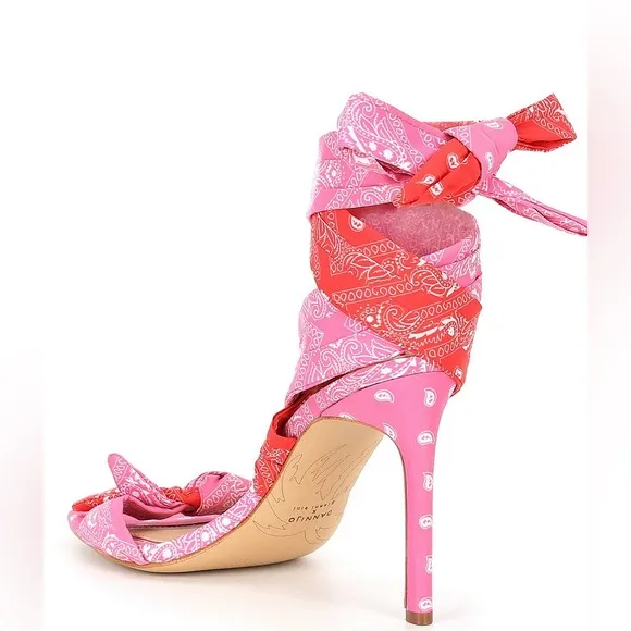 NEW Gianni Bini X DANNIJO Misch Bandana Colorblock Print Ankle Wrap Bow Sandals