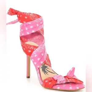 NEW Gianni Bini X DANNIJO Misch Bandana Colorblock Print Ankle Wrap Bow Sandals
