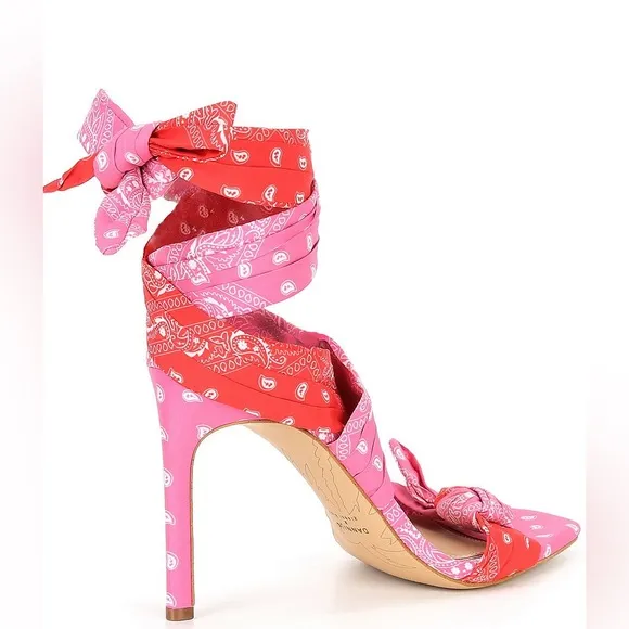 NEW Gianni Bini X DANNIJO Misch Bandana Colorblock Print Ankle Wrap Bow Sandals
