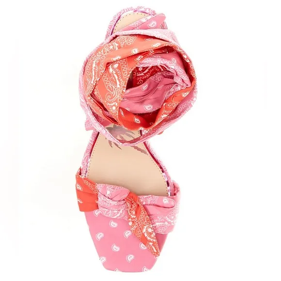 NEW Gianni Bini X DANNIJO Misch Bandana Colorblock Print Ankle Wrap Bow Sandals