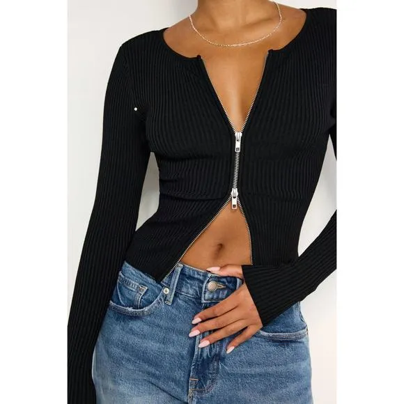 NEW GOOD AMERICAN virgo rib sweater in black