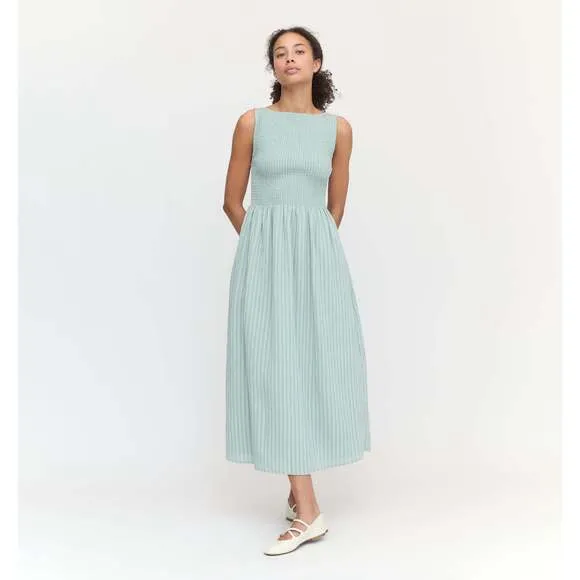 NEW Hill House Home The Cosima Nap Dress in Sage Green Tonal Seersucker Size S
