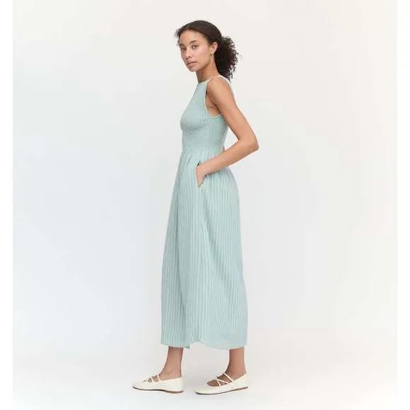 NEW Hill House Home The Cosima Nap Dress in Sage Green Tonal Seersucker Size S