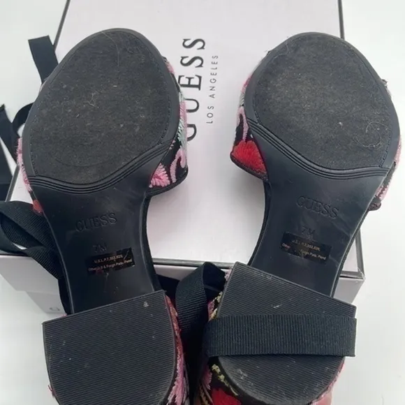 New in box NANAN ANKLE WRAP SANDALS red black flowers new in box size 7